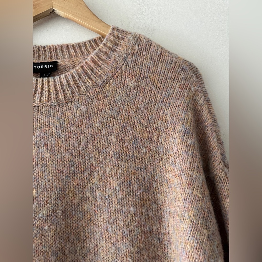 Torrid Lurex Dusty Rose Tan Metallic and Wool Blend Multicolor Crewneck Sweater - Picture 3 of 8